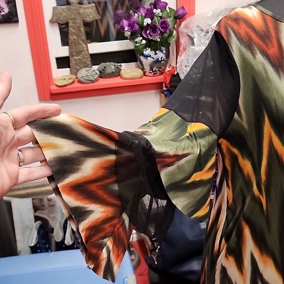 Chevron Print Round Neck Ruffle Sleeve Plus Size Dress Sz 1x2x3x - Picture 9 of 12